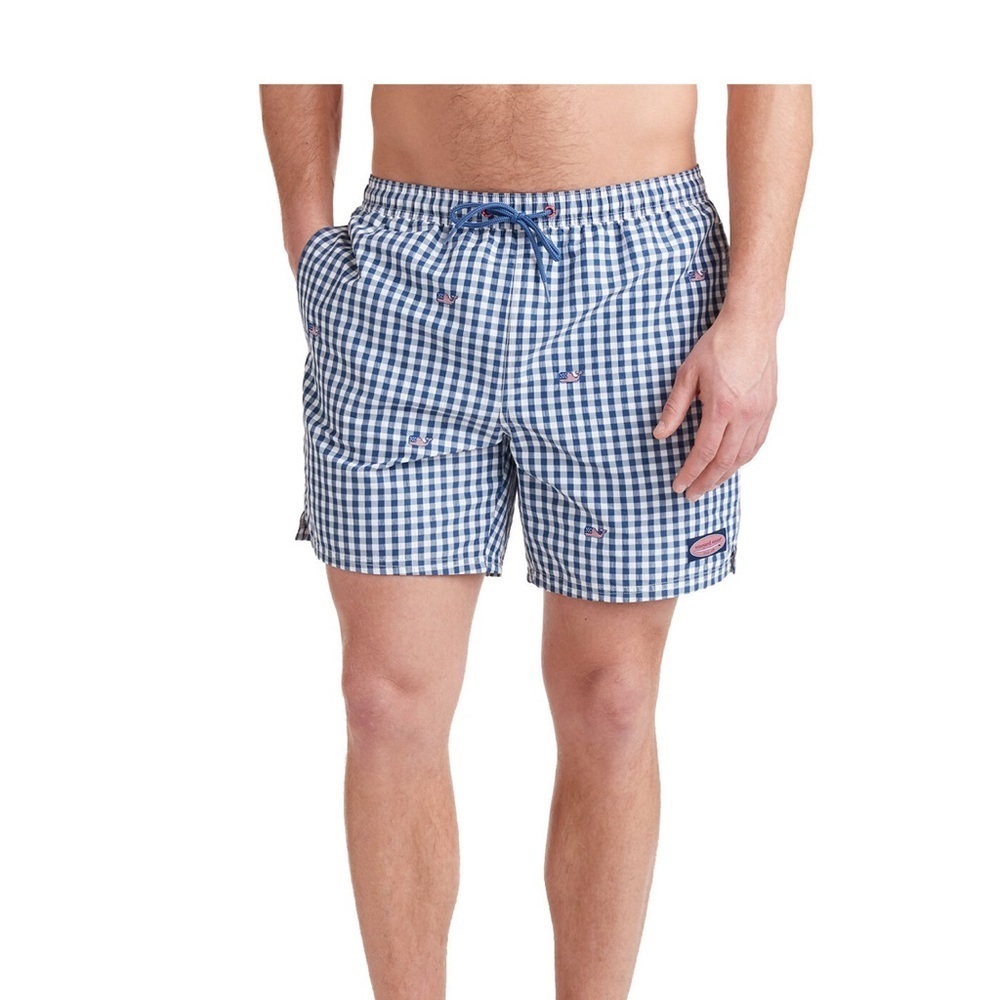 Vineyard Vines Flag Whale Gingham Chappy Trunks size M G17